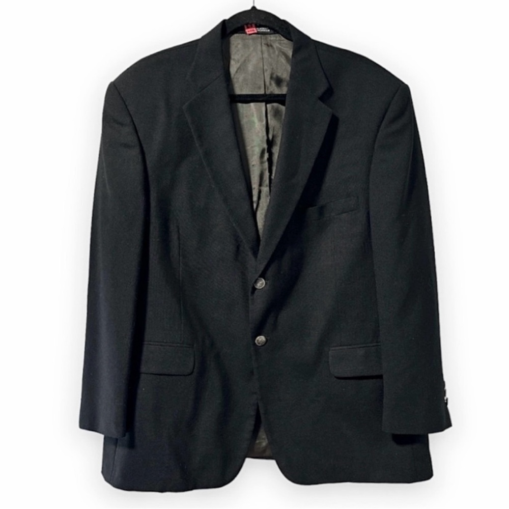 Stafford Black Wool Blend Sport Coat Two Button Blazer Men’s Size 44S Office EUC